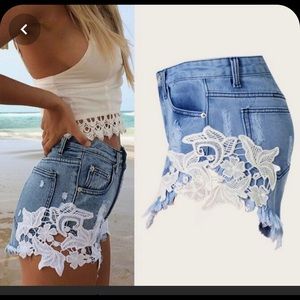 Lace Detail Denim Shorts